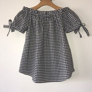 NEW H&M Black & White Gingham Off-Shoulder Top Sz2
